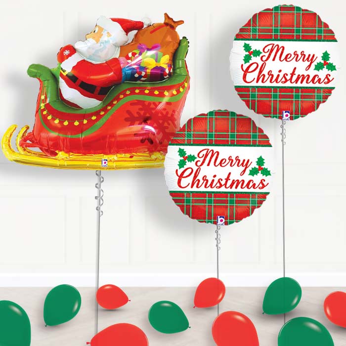 Traditional Santa Sleigh Merry Christmas Helium Balloon Package