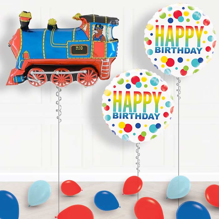 Train Birthday Balloons Display in a Box Gift