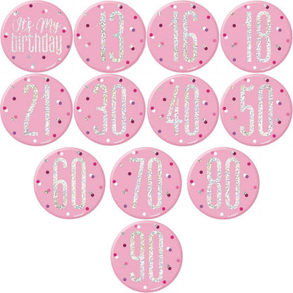 Pink and Silver Birthday & Age Milestone Badges