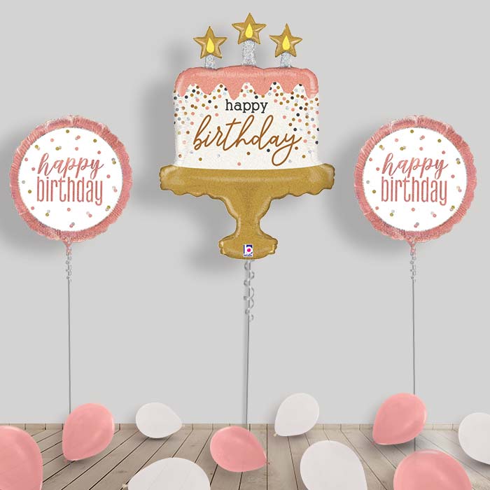 Rose Gold Birthday Balloon Display - Choose Age - Happy Birthday | Small Indoor Plants