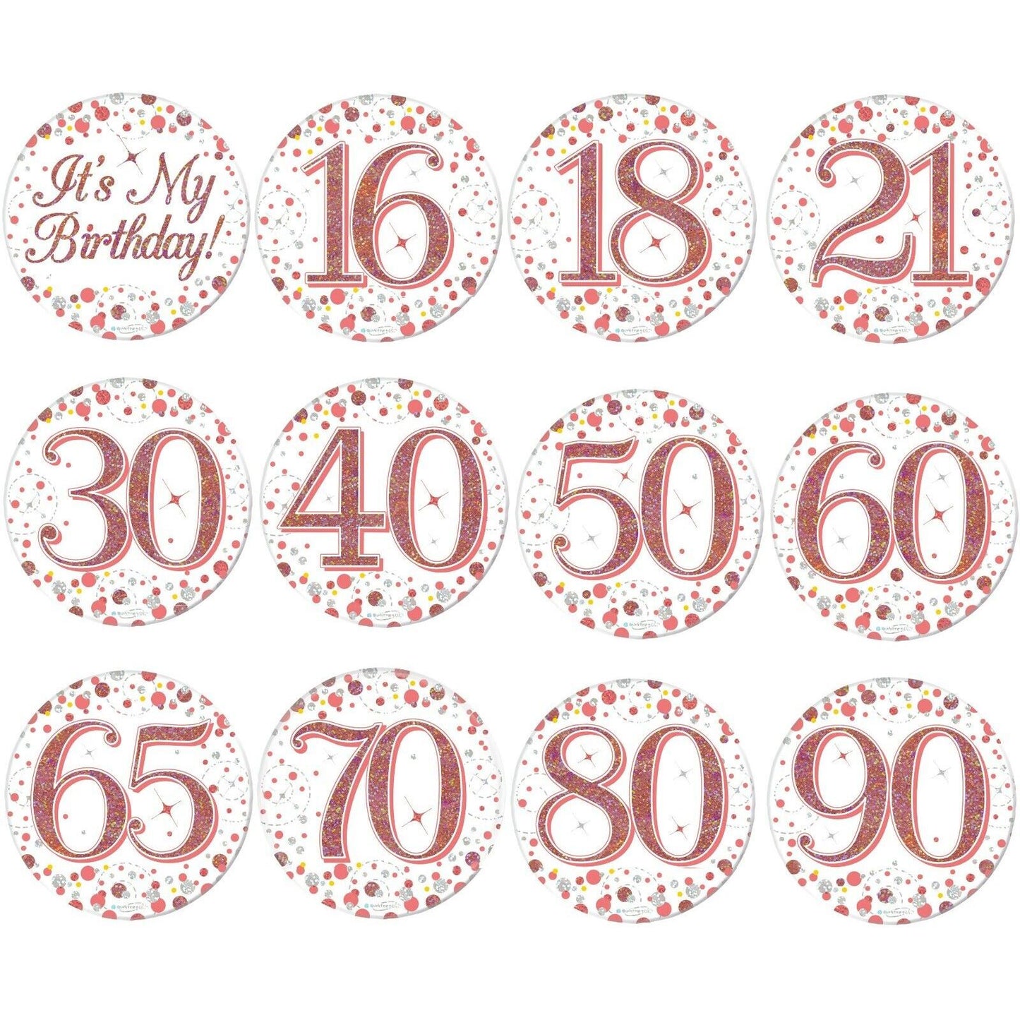 Rose Gold Holographic Birthday & Age Milestone Badges