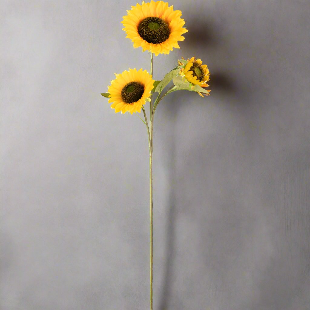 Single stem artificial sunflower with 3 flowers