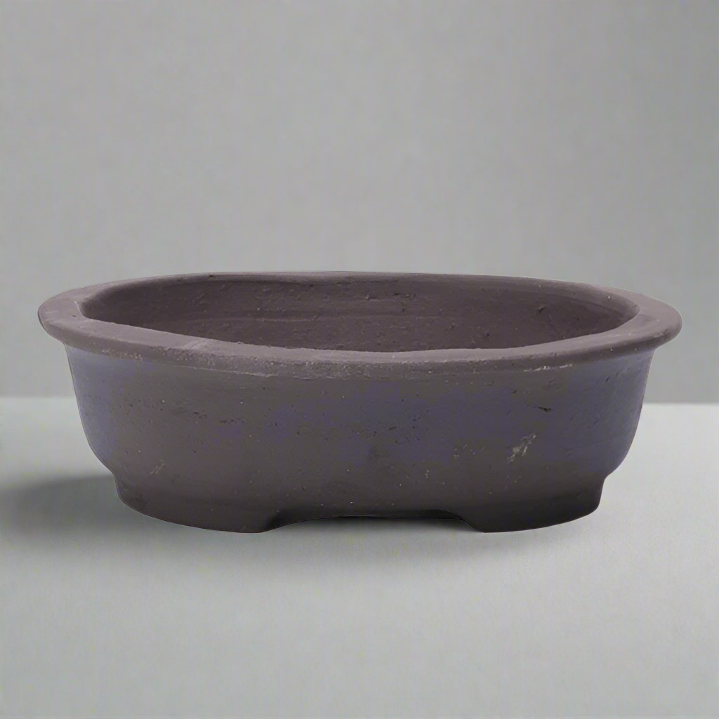 Grey Unglazed Bonsai Pot Oval 18cm x 16cm x 4cm