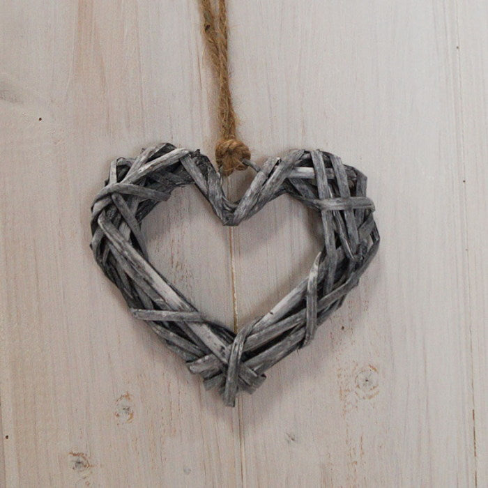 Grey Willow Hanging Heart Decorations 10cm