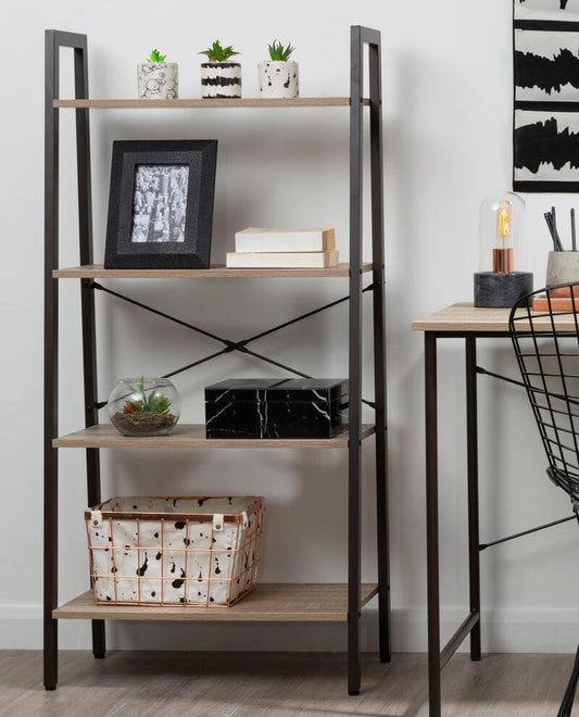 Bradbury Grey Oak Veneer 4 Tier Ladder Shelf Unit