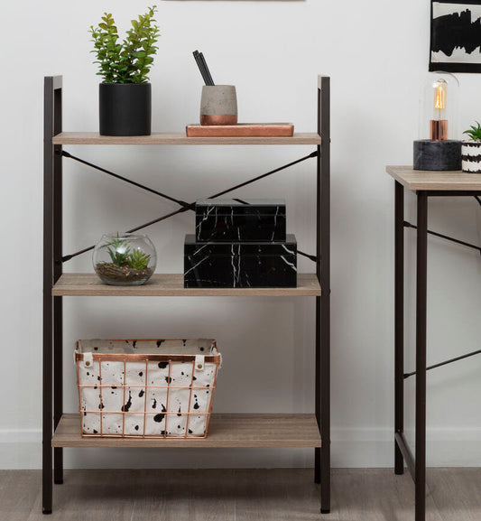 Bradbury Grey Oak Veneer 3 Tier Ladder Shelf Unit