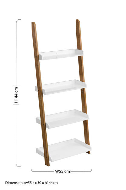 Nostra White Gloss and Bamboo 4 Tier Ladder Shelf Unit