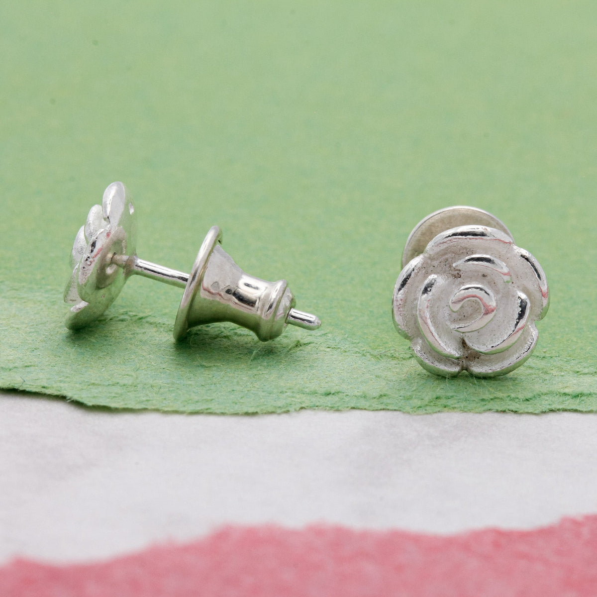 Rose Flower Silver Stud Earrings
