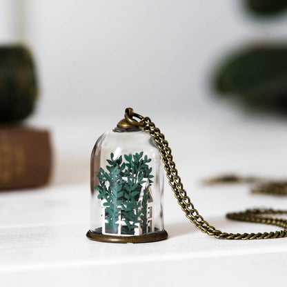 Paper Greenhouse Glass Necklace - Papercut Forest