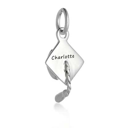 Mortar Board Graduation Cap Personalised Silver Charm
