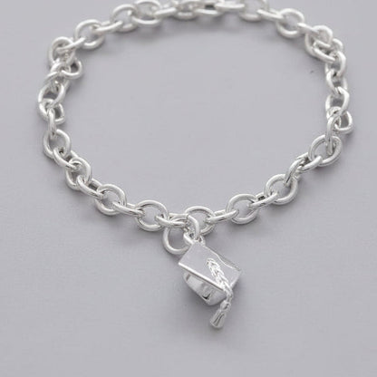 Mortar Board Graduation Cap Personalised Silver Charm