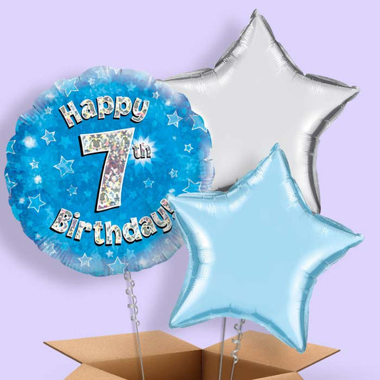 Happy 7th Birthday Blue Stars Balloon in a Box