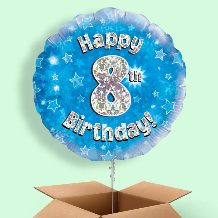 Happy 8th Birthday Blue Stars Balloon in a Box - 1 Balloon | Small Indoor Plants