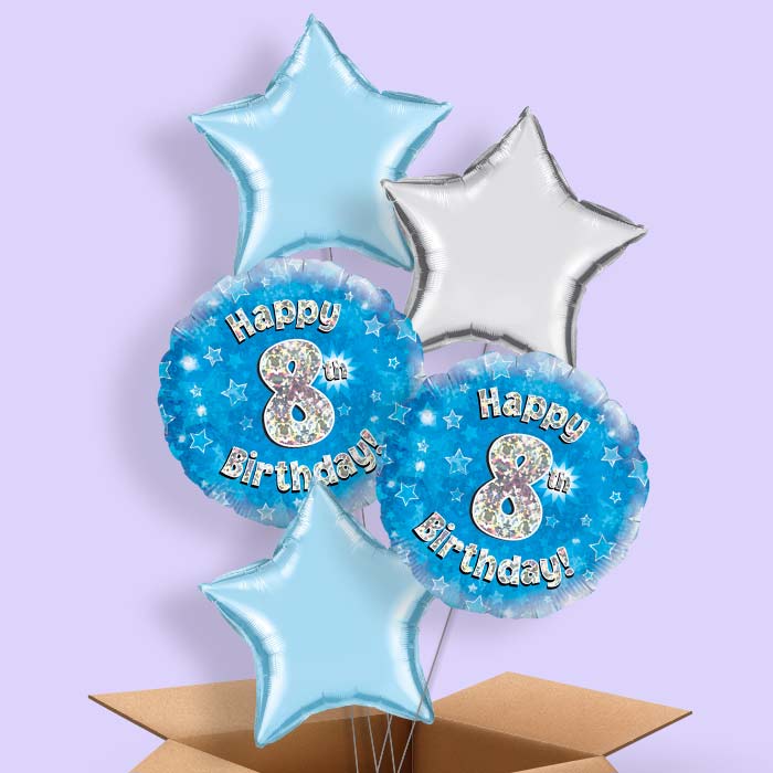 Happy 8th Birthday Blue Stars Balloon in a Box - 5 Balloon | Small Indoor Plants