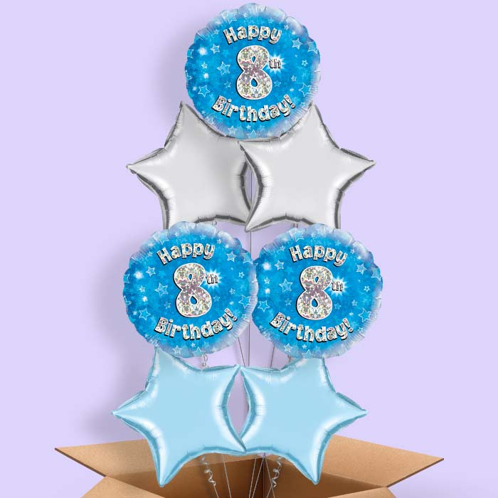 Happy 8th Birthday Blue Stars Balloon in a Box - 7 Balloon | Small Indoor Plants