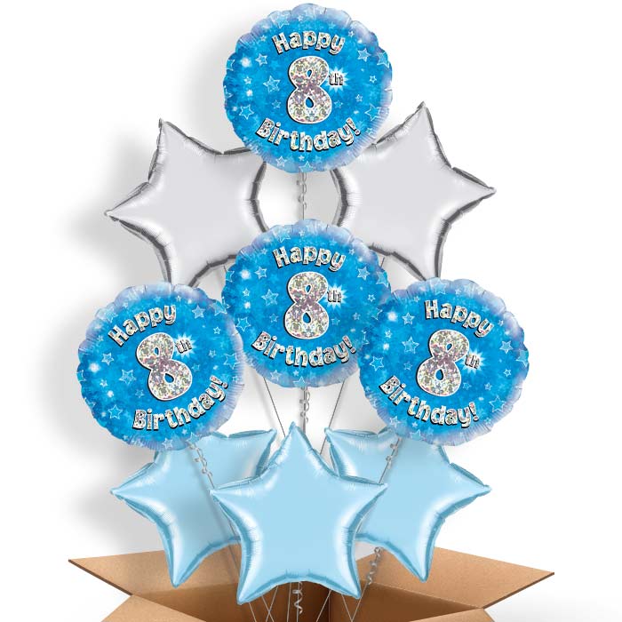 Happy 8th Birthday Blue Stars Balloon in a Box - 9 Balloon | Small Indoor Plants