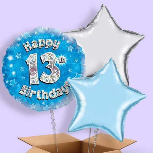 Blue Stars 13th Birthday Balloon in a Box