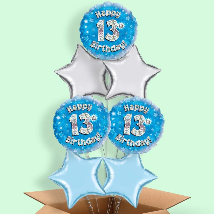 Blue Stars 13th Birthday Balloon in a Box - 7 Balloon | Small Indoor Plants