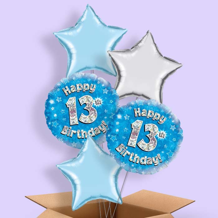Blue Stars 13th Birthday Balloon in a Box - 5 Balloon | Small Indoor Plants