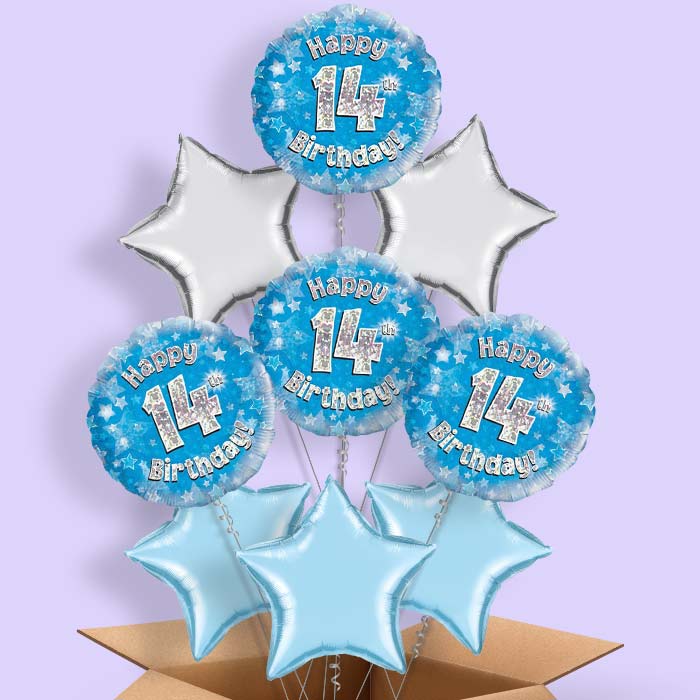 Blue 14th Birthday Balloon in a Box - 9 Balloon | Small Indoor Plants