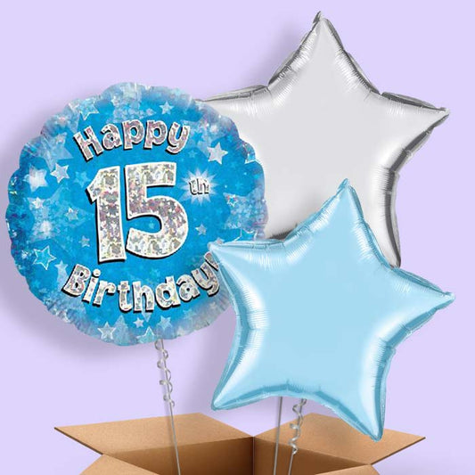 Happy 15th Birthday Blue Stars Balloon in a Box - 3 Balloon | Small Indoor Plants