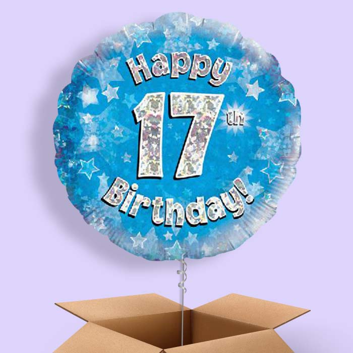 Happy 17th Birthday Blue Stars Balloon in a Box - 1 Balloon | Small Indoor Plants