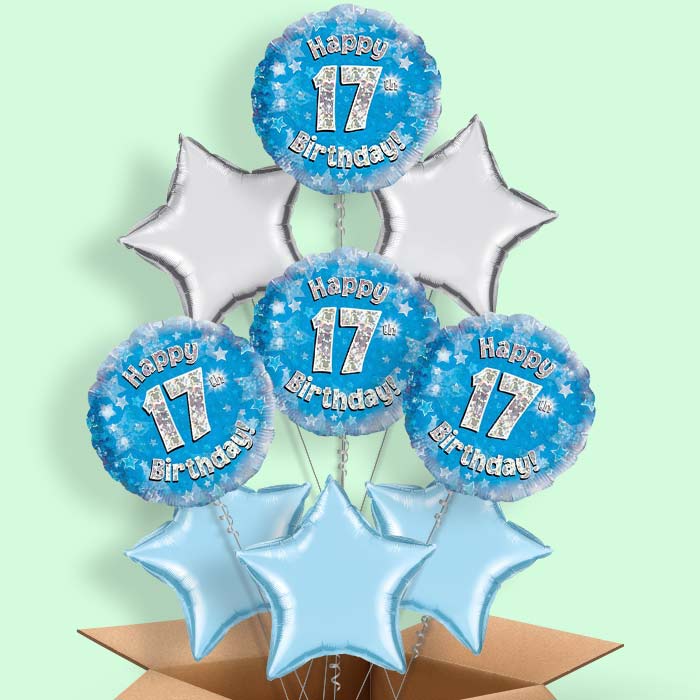 Happy 17th Birthday Blue Stars Balloon in a Box - 9 Balloon | Small Indoor Plants