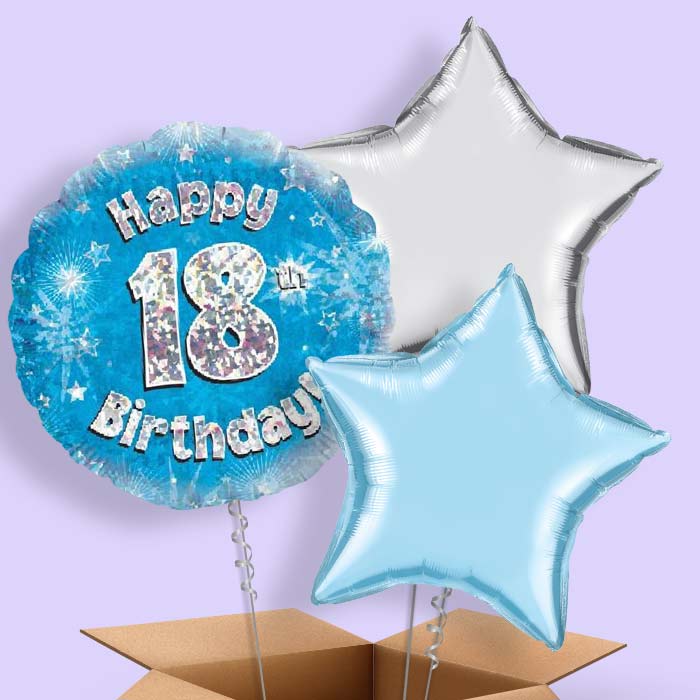 Happy 18th Birthday Blue Stars Balloon in a Box