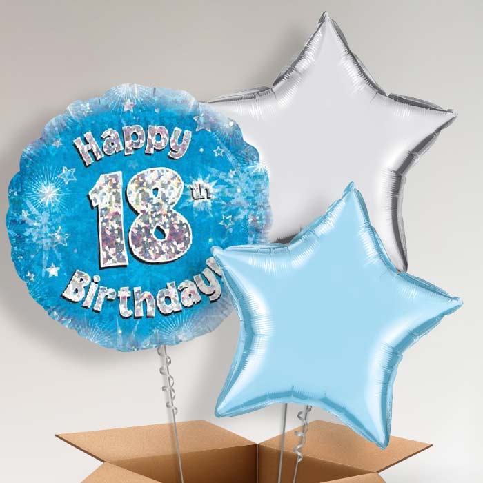 Happy 18th Birthday Blue Stars Balloon in a Box - 3 Balloon | Small Indoor Plants