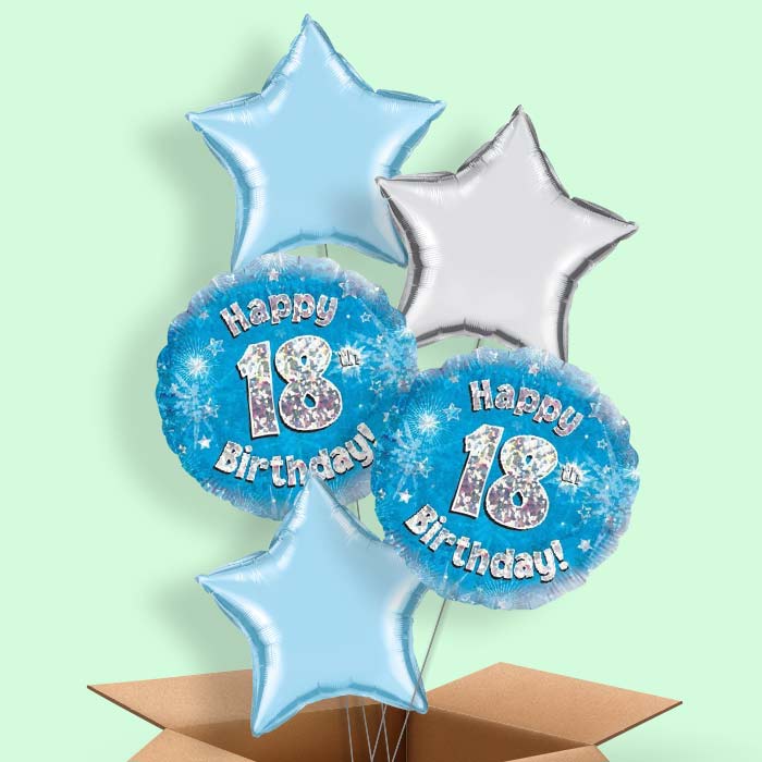 Happy 18th Birthday Blue Stars Balloon in a Box - 5 Balloon | Small Indoor Plants
