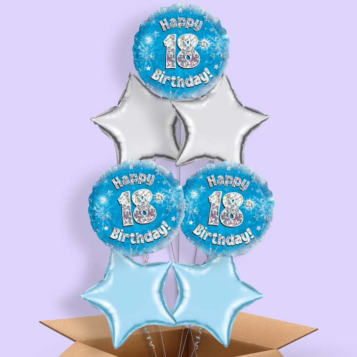 Happy 18th Birthday Blue Stars Balloon in a Box - 7 Balloon | Small Indoor Plants