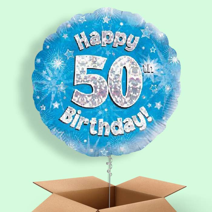 Happy 50th Birthday Blue Stars Balloon in a Box - 1 Balloon | Small Indoor Plants