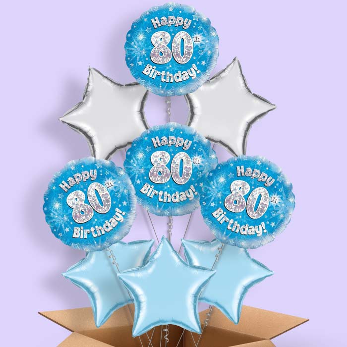 Happy 80th Birthday Blue Stars Balloon in a Box - 9 Balloon | Small Indoor Plants