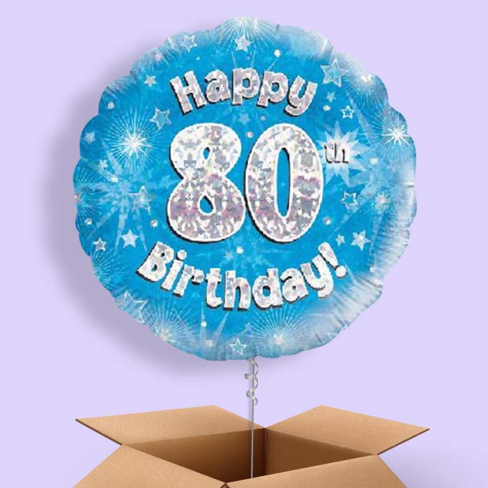 Happy 80th Birthday Blue Stars Balloon in a Box - 1 Balloon | Small Indoor Plants
