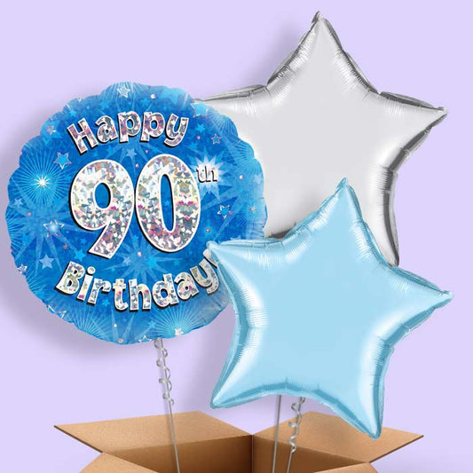 Happy 90th Birthday Blue Stars Balloon in a Box