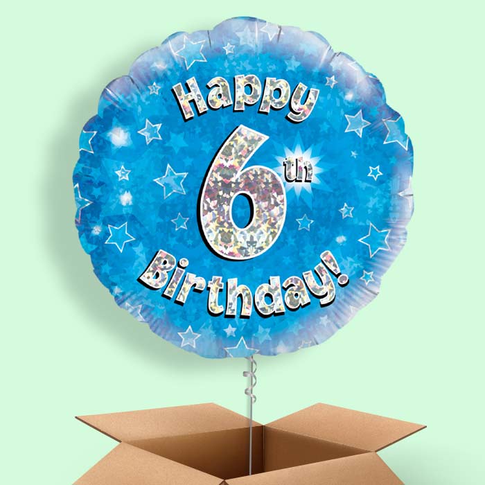 Happy 6th Birthday Blue Stars Balloon in a Box - 1 Balloon | Small Indoor Plants