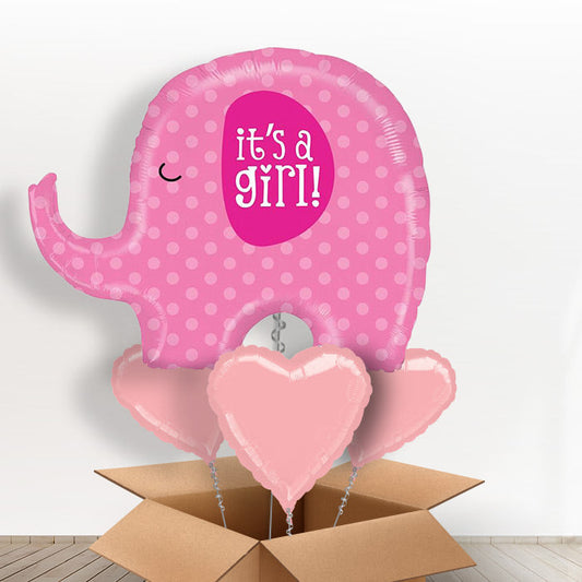 Pink Elephant Its a Girl Balloon in a Box Gift - With 3 Themed Balloons | Small Indoor Plants