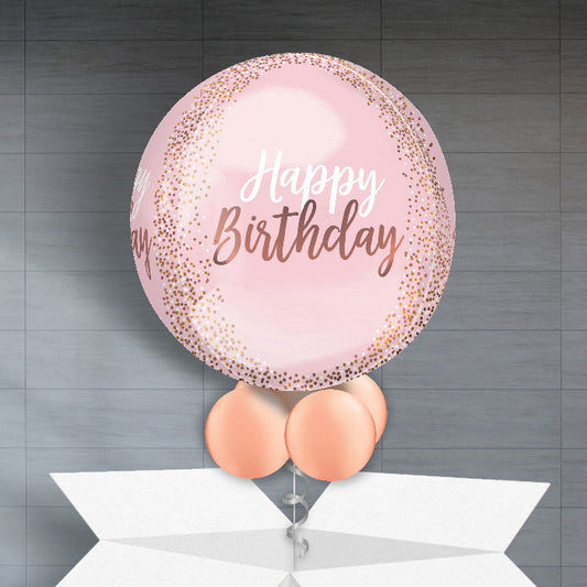 Rose Gold Blush Birthday Balloon in a Box Orbz - Orbz Balloon | Small Indoor Plants