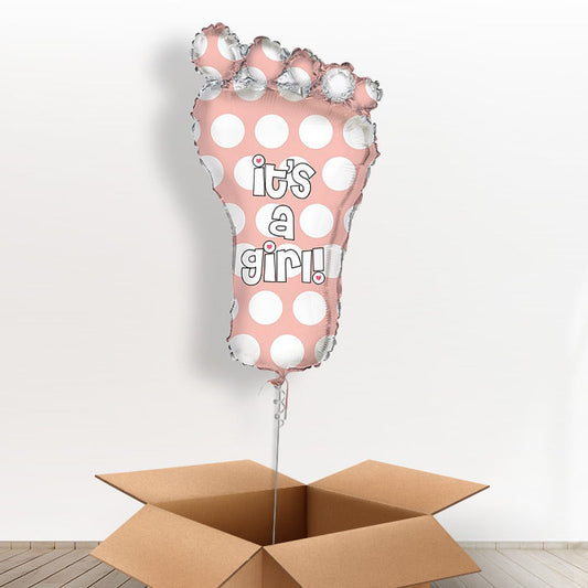 Pink Footprint Its a Girl Balloon in a Box - Giant Balloon | Small Indoor Plants