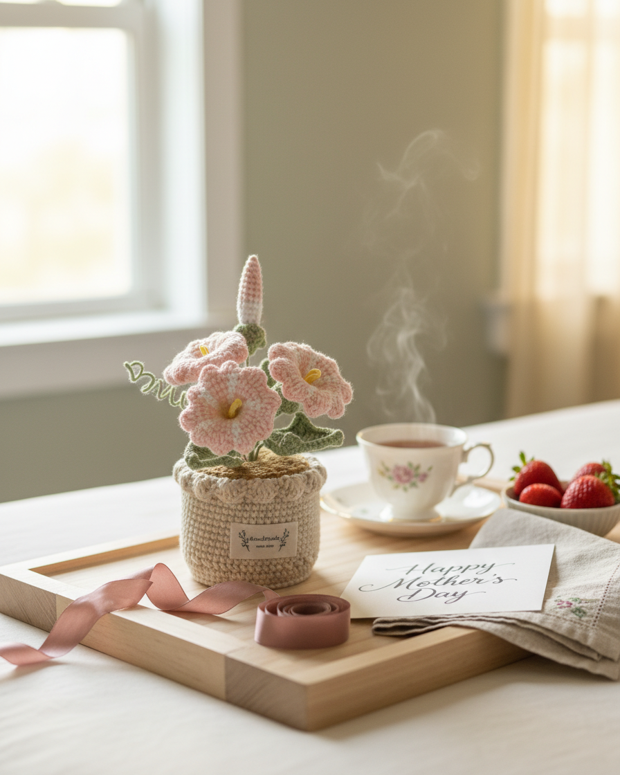 Handmade Crochet Morning Glories Flowers Table Charm