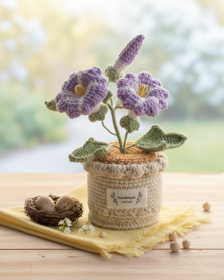 Handmade Crochet Morning Glories Flowers Table Charm