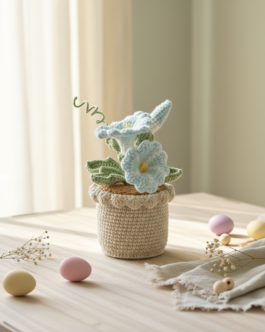 Handmade Crochet Morning Glories Flowers Table Charm
