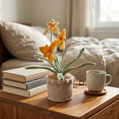 Handcrafted Crochet Daffodil Flowers in a Pot Gift