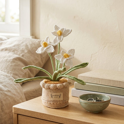 Handcrafted Crochet Daffodil Flowers in a Pot Gift