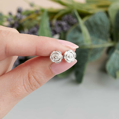 Rose Flower Silver Stud Earrings